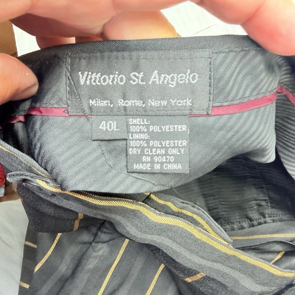 Vittorio St Angelo Men's 46L Zoot Suit 40L Pants Gray Gold Stripe 2-Piece